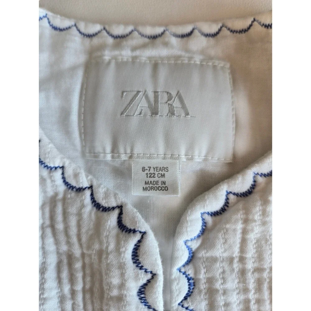 Zara Girls White Quilted Cotton Vest Blue Scallop Beaded Size 6-7Y‎ Coastal Boho